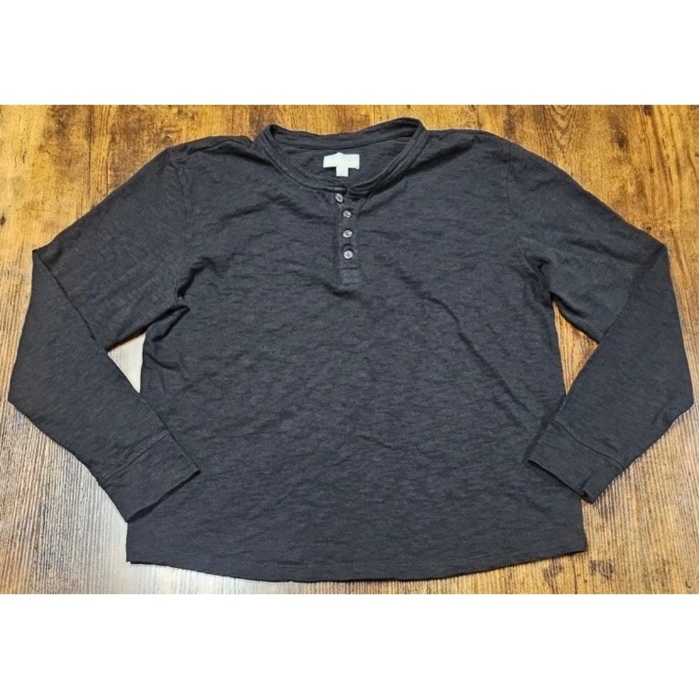 Tecovas Henley Shirt Men's Large Short Charcoal Gray Long Sleeve Heather Western